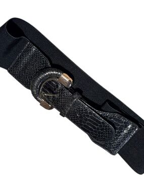 Black Stretch Waist statement Belt snake Textured Buckle Large